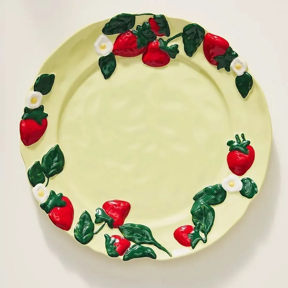 ❤️NWT Anthropologie Strawberry Design Dessert Plate - Picture 1 of 5